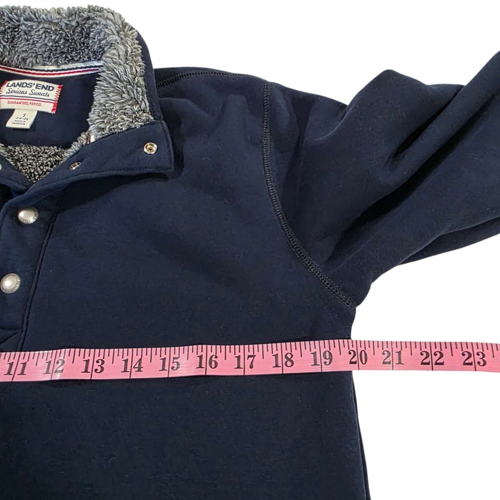 Lands End Fleece Lined Snap Neck Pullover Sweatshirt Navy Blue Size S Cozy Warm - Picture 5 of 11